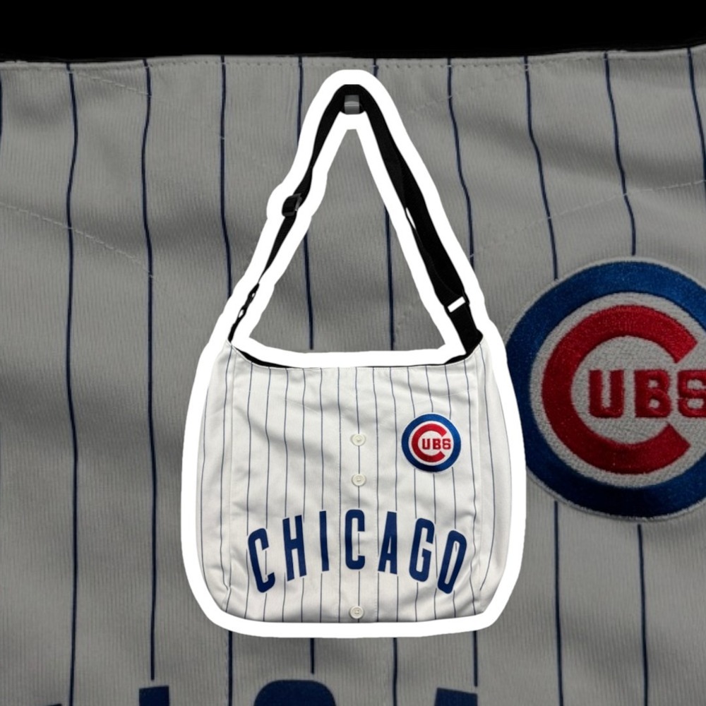 Little Earth Chicago Cubs MVP Team Jersey Crossbody Tote Bag Pinstripe MLB White